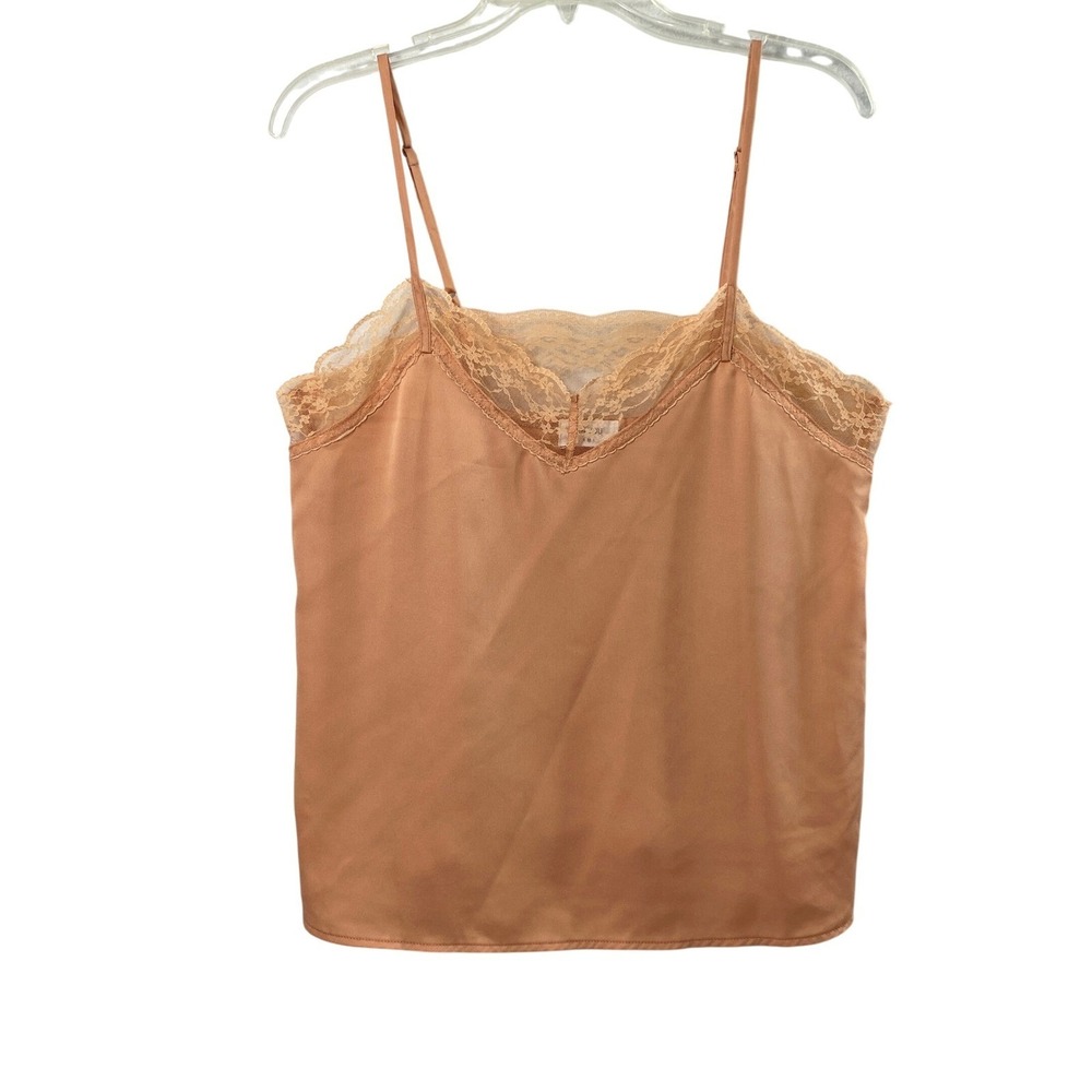Womens Babydoll Top Sz Medium Peach Lace Trim Satin Cami Coquette Fairy Layering